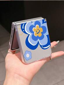 1pc Fashionable Minimalist PC Material Cute Flower & Smiling Face Foldable Phone Case, Protective And Anti-Drop: Compatible With Samsung Galaxy Zflip 3/Zflip 4/Zflip 5/Zflip 6/Zflip 7, OPPO Find N3 Flip, Razr 50 Ultra, Razr 60 Ultra, Razr 60, Razr 50, MIX Flip, Galaxy Z Flip7 FE