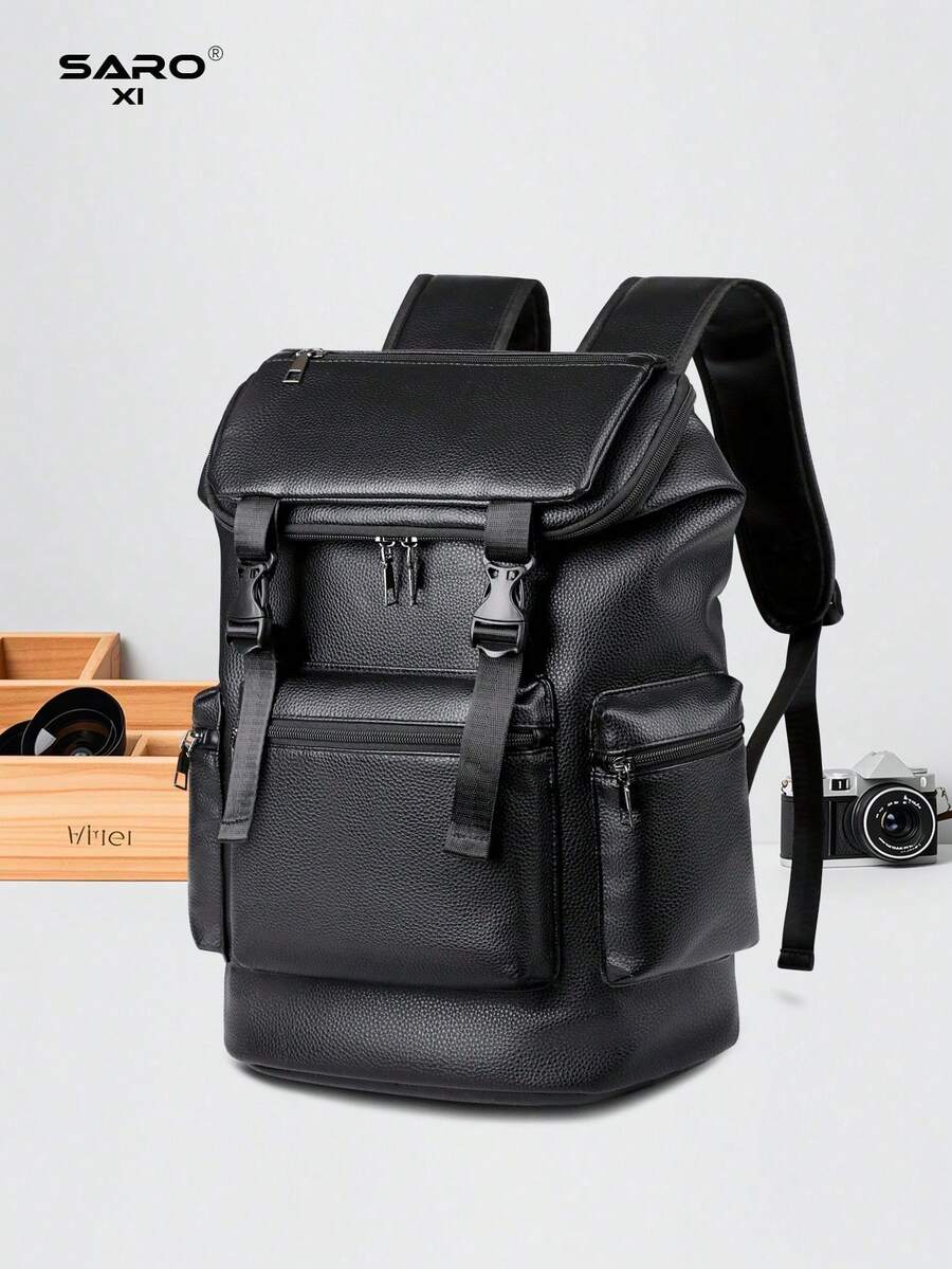 saroxi Men's Casual Backpack, Fashionable Flip-Cover Backpack, Lightweight And Portable, Suitable For Travel, Camping, Hiking, School, Student, Campus, Youth, Essential Gift Laptop Bag Travel Bags - màu đen - Xem 1