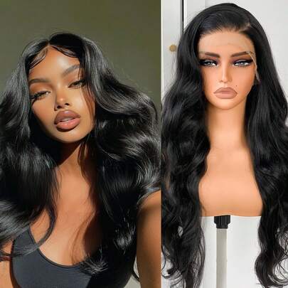 DZfirst Black Body Wave Lace Wig 13x4 HD Lace Front Wig Pre-Plucked Long 28inch Lace Front Wigs Synthetic Wear And Go Lace Front Wigs Daily Use