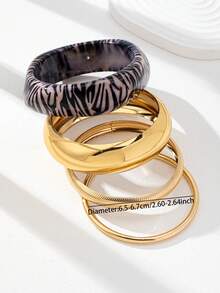 4 Pcs Oversized Chunky Resin Cuff Bangles Set, Minimalist Stackable Golden Color Metal Wheels Bracelets Set, Women Fashionable Jewelry Set For Daily Wear, Dating, Party