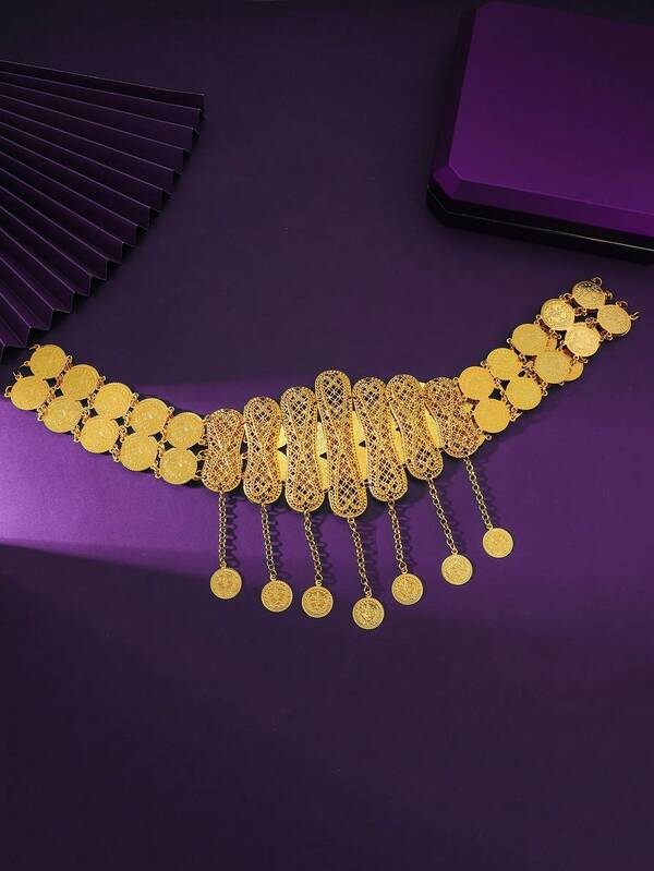 1 Turkish Kurdish Bride Gilded Waist Belt Middle Eastern Arabic Coin Waist Chain Luxurious Women's Long Skirt Fashion Chain Wedding Gift, Bride's Fashion Belt Fall Doecor Birthday Decorations