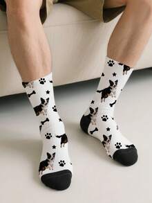 1PC Unisex Personalized Pet Dog Portrait Pattern White & Black Comfortable Casual Socks For Pet Lovers, Birthdays, Holidays