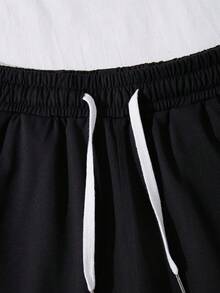 (2PC)VTUTOK Men's T-Shirt And Shorts Set With Printed Round Neck Short Sleeved Top, Casual T-Shirt And Drawstring Waist Shorts Set IT IS WHAT IT IS - màu đen - Xem 5