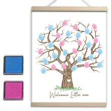 12x15 Inch Fingerprint Tree Canvas Guest Book, Gender Reveal Party Decorations, Baby Shower Party Supplies, Creative Gift