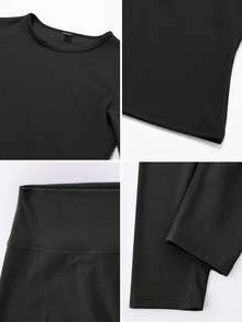 NcmRyu 1 Set Women's Stretchy Tight Cycling, Dance, Fitness, Yoga Activewear Outfit Black Spring - 黑色 - 查看 3