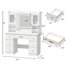 ✨White Makeup Vanity Desk With Mirror, Make Up Vanity Desk With Drawers & Jewelry Cabinet, Vanity Table, Vanity Mirror Desk Dressing Table Bedroom| Autumn & Winter Heartwarming Thanksgiving|& Halloween,Made Me Buy It: Must-Haves To Stock Up On|Newly Upgraded Thickened Edition|Home Essentials From You NEED✨ - 白色 - 查看 9