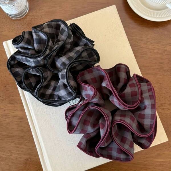 1pc Vintage Dark Red & Gray Plaid Hair Scrunchie, Fashion Versatile Hair Tie Suitable For Women's Daily Life, Parties, Outings ,Hair Ties ,Scrunchy Hair Ties ,Beauty