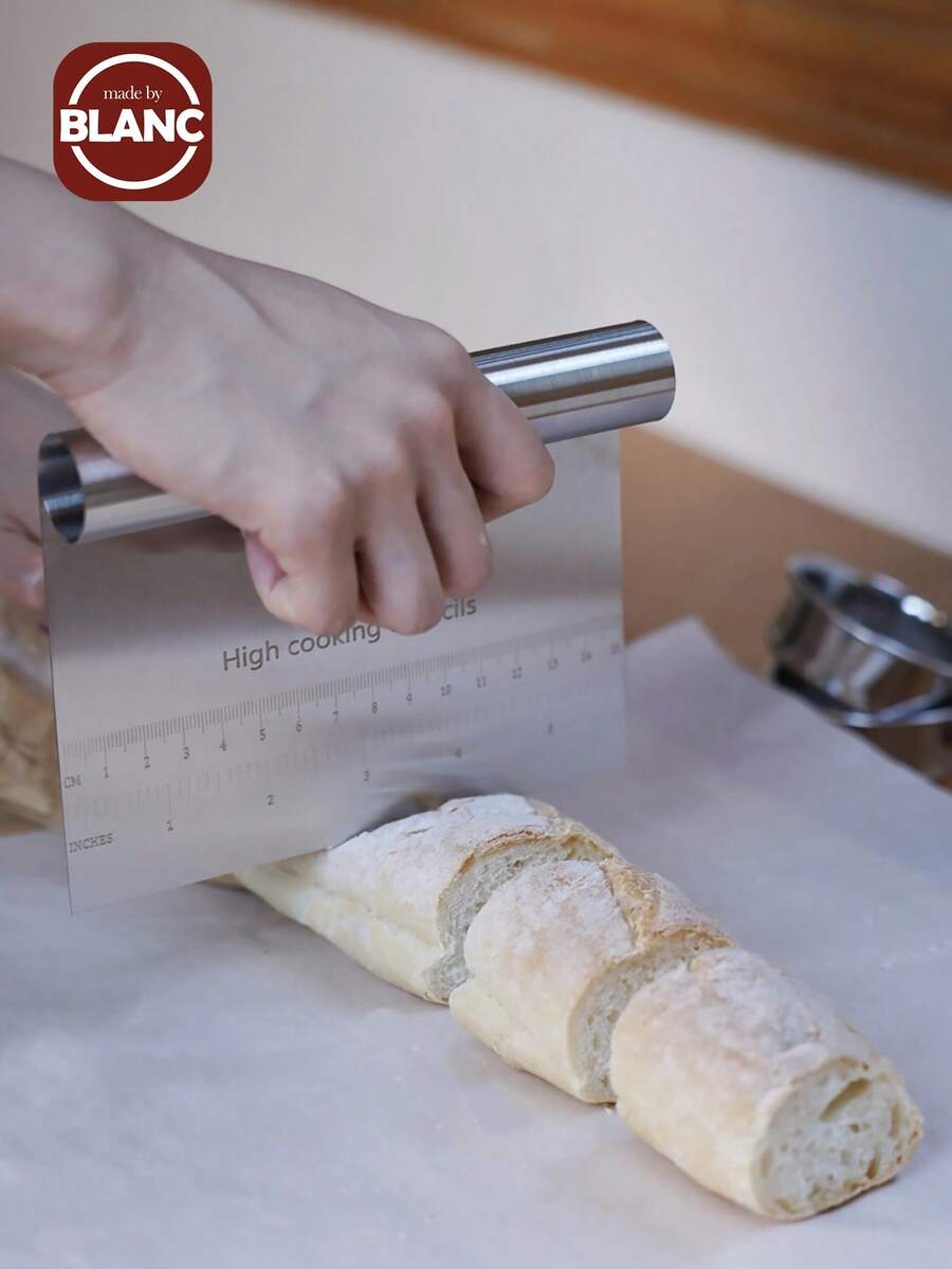 1pc Stainless Steel Dough Cutter, Chopper, Pizza, Bagels, Bread, Flatbread, Pastry, Noodles, Non-Slip Grip Handle And Updated Smooth Blade - Silver - View 1