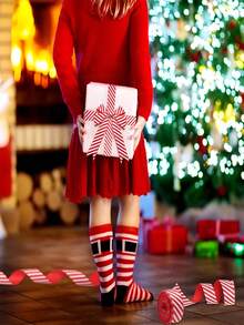 1/2Rolls Of Glitter Christmas Ribbon Set, Polyester Material, Red And White Stripes With Wire Edge, Suitable For Gift Wrapping, DIY Crafts, Holiday Tree Decorations