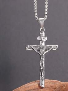 1 Stück Edelstahl Christliches Kreuz Halskette, Jesus Anhänger Religiöser Gebets Amulett Schmuck Geschenk für Männer und Frauen