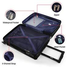 Suitcase Three Size 20"/24"/28",Expandable Hardside With Double Spinner Wheels & TSA Lock,Carry On Luggage Travel Suitcase Suit Case Durable Travel Luggage,Travel And Vacation Companion, Student Suitcase For Back-To-School Season - 黑色 - 查看 7
