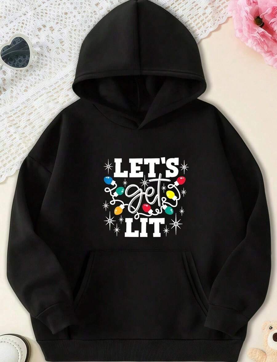 Hoodie Cartoon Graphic Screen  Printed Cute  Hoodie,Fall Hoodies,Men's Fall Clothes,Street Wear,Halloween,Mens Hoodies,Y2k Clothes,Jesus Hoodie,Thanksgiving Day,Nightmare Before Christmas,Christmas - Black - View 1