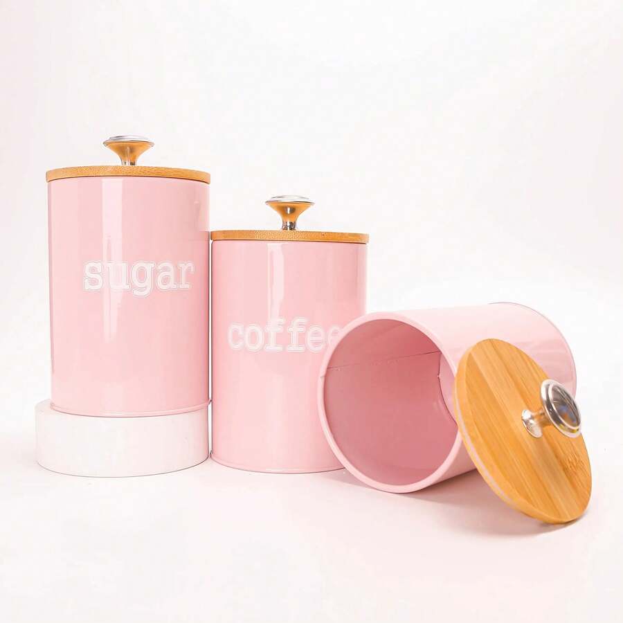 EZIFY 3-Piece Bamboo Lid Airtight Jars - Multi-Purpose Kitchen Storage Containers With Metal Bases, Suitable For Tea, Coffee, Spices, Stackable Storage Jars, Airtight Containers For Preserving Nuts, Grains And Dried Foods.