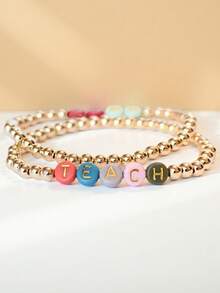 Customized Multi-Color Letter Beads And Round Beads Bracelet Set, Can Be Customized With Name, Slogan, Album Name, Concert Support, As A Gift For Relatives And Friends, As A Gift For Parents, As A Gift For Friends. Personalized Letter Bracelet.