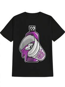 Men'S Casual Versatile Crew Neck T-Shirt With "THANKS" Graphic Print, Polyester Blend, Summer Wear, Regular Fit, Ideal Gift For Men, Everyday Tshirt|Playful Graphic Tee|Polyester Blend - màu đen - Xem 3