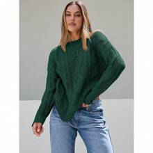 2025  Women's Oversized Cable Knit Crewneck Sweaters - 綠色 - 查看 2