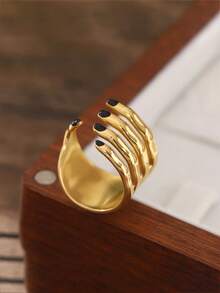 1 pezzo Anello di moda esagerato con design a linee, anello gioiello elegante e minimalista in zirconia cubica per donna, anello bicolore incastonato di stile per donna