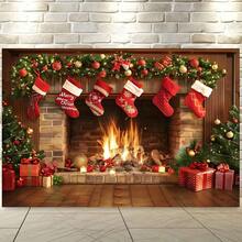 1 peça de fundo de lareira de fibra de poliéster para Natal - faixa de decoração de festa multiuso, sem necessidade de eletricidade, ideal para fotografia de feriados, cabine de fotos e eventos de celebração, decoração de Natal