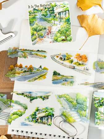 1 Roll Seasonal Landscape Theme Colorful Glitter Stickers - Suitable For Cars, Motorcycles, Trucks, Laptops, Tablets, Windows, Walls, Long-Lasting, Non-Fading, Easy To Apply And Remove