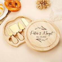 Personalisiertes Bambus Käsebrett Set - Holz Käse, Snack, Obst & Wurst Platte, modern minimalistisch, Käsebrett & Messerset, geeignet für Küche & Wohnzimmer Zuhause