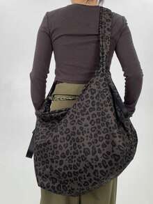 1 Stück modische Nylon Schultertasche für Frauen, große Kapazität einfarbige Umhängetasche mit festen Trägern, faltbares Design, Reißverschluss, Polyesterfutter, verstärkte lässige Tragetasche