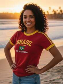 Baby Tee Brazil Retro Embroidered BabyLock Y2K Blouse - Red - View 4