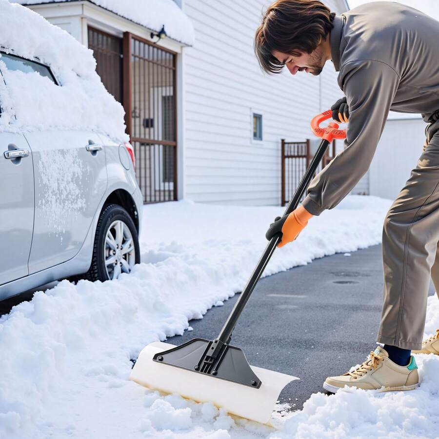 Snow Pusher Shovel, 24 In Wide Outdoor Snowplow Shovel With Ergonomic Grip, HDPE Plastic Blade, Winter Shovels With Segmented Handle, Portable Snow Removal Tool For Driveway Garden Camping - 20-25inch - View 1