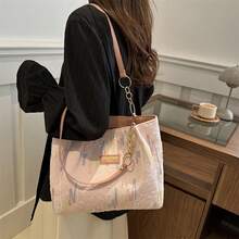 Womens Canvas Tote Bag Zipper Closure Stylish Embroidered Large Capacity Shoulder Bag - Pink - View 4