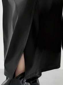 EARO 女士时尚皮裙，优雅百搭 - 黑色 - 查看 6