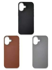 3-Pack Luxury Leather-Feel Phone Cases, Compatible With IPhone 13, 14, 15, 16 Pro Max, Galaxy, Black, Grey, Brown - Multicolor - View 54