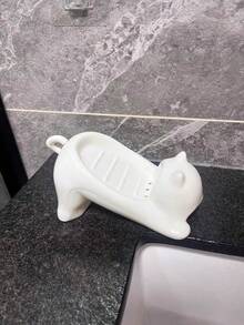 Adorable Cartoon Cat Soap Dish – Decorative Plastic Soap Drainer With Smooth White & Pink Finish, Fun Bathroom Soap & Sponge Holder, Stylish Soap Tray | Charming Bathroom Accessories | Sleek Plastic Design, Soap Holder