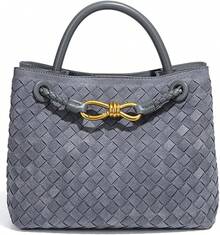 Suede Woven Tote Bag For Women Retro Woven Bag Handbag Bow Shoulder Satchel Suede Crossbody Purse Handle Tote Handbags2025 - 灰色 - 查看 1