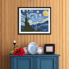 Van Gogh Starry Sky Cross Stitch DIY Kit, Classic Painting, 11CT Middle Grid Triple Strand, Beginner Starter Set, 33*28cm Home Decor Painting