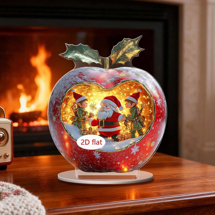 1pc Christmas Desktop Ornaments, Santa Claus Red Apple Party Supplies, Living Room Bedroom Home Decoration, Office Desktop Ornaments, Christmas Gifts 2D Acrylic - Multicolor - View 1