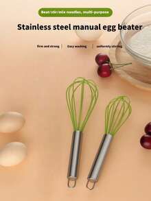 Handheld Egg Beater - Compact And Lightweight Design, Suitable For Eggs, Coffee, Tea, Pancake Batter - Whisk, Manual Stainless Steel Handle Mixer, Cream Whipper, Green Egg Beater, Whisk, Stir, Knead, Multi-Purpose Egg Beater, Kitchen Stainless Steel Manual Egg Whisk