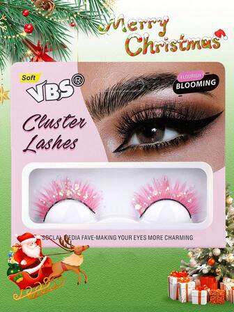 1/2 Çift Simli Takma Kirpik, 1-1,3 cm Uzatmalı Renkli Pullu Kirpikler, Kalın ve Doğal Kıvrımlı Kirpikler, Yumuşak ve Rahat, Noel, Kişiselleştirilmiş Sahne Makyajı, Yeni Yıl Partisi Göz Makyajı İçin Uygun