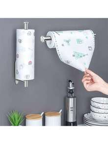 Portarrollos de Papel de Cocina, Acero Inoxidable Soporte para Papel de Baño, Soporte para Toallas de Papel, Taladrado y Autoadhesivo (Plata) - Plateado - Ver 2