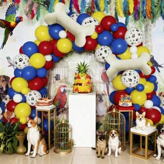 119pcs Red, Yellow, Blue Dog Paw Print & Bone Shaped Balloons Set, Arch Balloon Decor Kit, Suitable For Birthday Party, Family Gathering, Graduation Ceremony, Pet-Themed Events