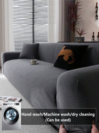 1pc Plain Sherpa Stretch Elastic Sofa Cover, Minimalist Design, Pet Friendly, Anti-Slip, Anti-Dirty, Anti-Scratch, Suitable For Holidays And All Seasons, Includes Anti-Slip Strips For 1/2/3/4 Seat Sofa