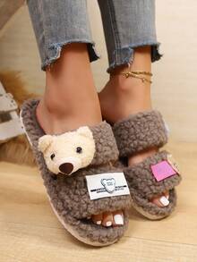 Pantofole in pelliccia sintetica da donna, pantofole a forma di animali, pantofole a forma di orso, pantofole nere, pantofole carine, pantofole di moda, pantofole con suola sottile in EVA, pantofole leggere, pantofole con suola morbida, pantofole silenziose, adatte per pavimenti in legno duro, camera da letto, interno, casa, cortile, ufficio, hotel, tappeto, cartone animato, pantofole soffici, pantofole da donna