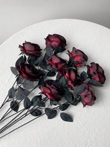 20/10/6pcs Set Artificial Black Rose Flowers, Long Stem, Suitable For Home, Wedding, Party, Halloween, Gothic Dark Style Decor, Outdoor Photography Props, Artificial Flowers, Dark Style Decor, Artificial Rose Bouquet - Multicolor - View 3