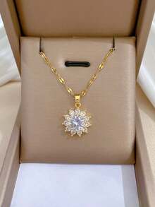 1 Set Stainless Steel Rhinestone Necklace And Earring Set, Minimalist Classic Luxury Jewelry Gift, Suitable For Parties, No Gift Box Included - Gold - View 10
