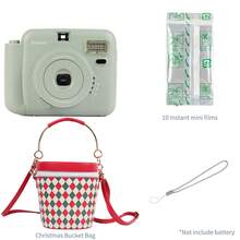 Popoto 拍立得相机，兼容 Mini 11/12 胶卷，内含 10 张 Mini 拍立得胶卷，无需冲洗，自动打印，配有 PU 保护套，是送给女性、青少年、朋友、家人、圣诞节、生日派对、旅行的理想礼物，复古光学风格（不含电池） - 相機+底片+聖誕節水桶包 - 查看 11