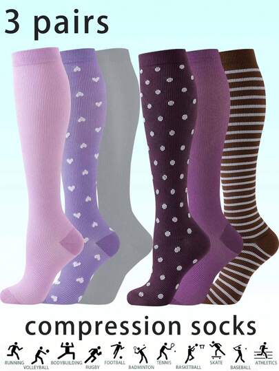 3 pares de calcetines de compresión para hombres y mujeres, aptos para deportes interiores y exteriores, trabajo diario, ocio, fitness, ciclismo, senderismo, gimnasia, fútbol, senderismo, etc. Fabricados en tejido de nailon y poliéster de punto.