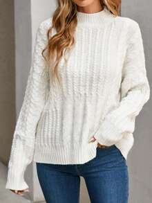 Damen Mode einfarbiger strukturierter Strickpullover, geeignet für Urlaub, Feiertage und den Alltag