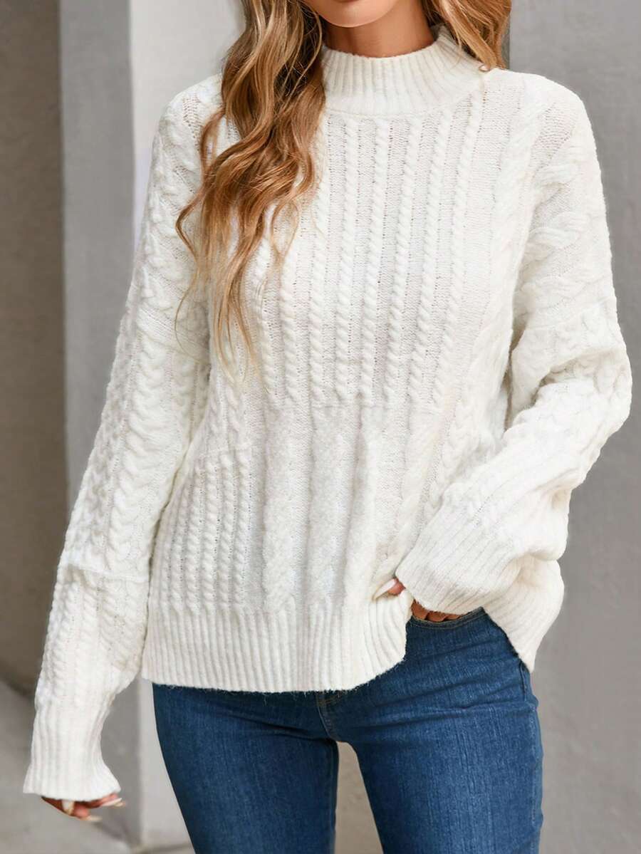 Damen Mode einfarbiger strukturierter Strickpullover, geeignet für Urlaub, Feiertage und den Alltag