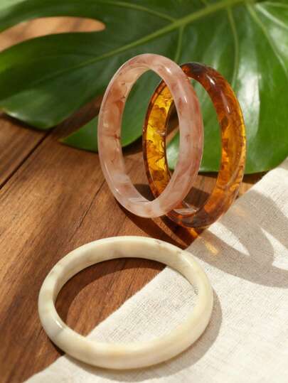 3pcs Fashionable Thin Bracelet Set, Colorful Resin Combination Bracelets, Gift For Girls, Jewelry