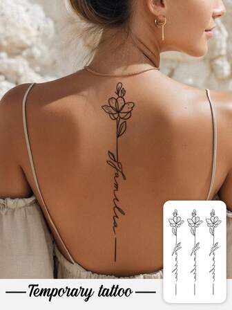 1-2 Sheets Of Realistic Plain Flower English Phrases And Inspirational Quotes Artistic Temporary Tattoo Stickers Suitable For Fashionable People