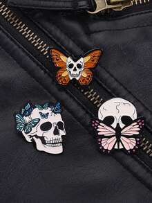 3Pcs Butterfly Skeleton Skull Enamel Pins Halloween Horror Brooches Fashion Lapel Badge Backpack Clothes Jewelry Gift For Friends