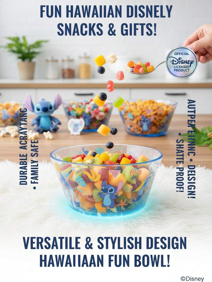 Disney And Stitch Heat-Resistant Household Salad Bowls, Cartoon Cute Transparent Large Capacity Salad Bowls, Back To School Dormitory Supplies Bowls, Wedding, Halloween, Christmas Party Food Decoration Bowls - Multicolor - View 1
